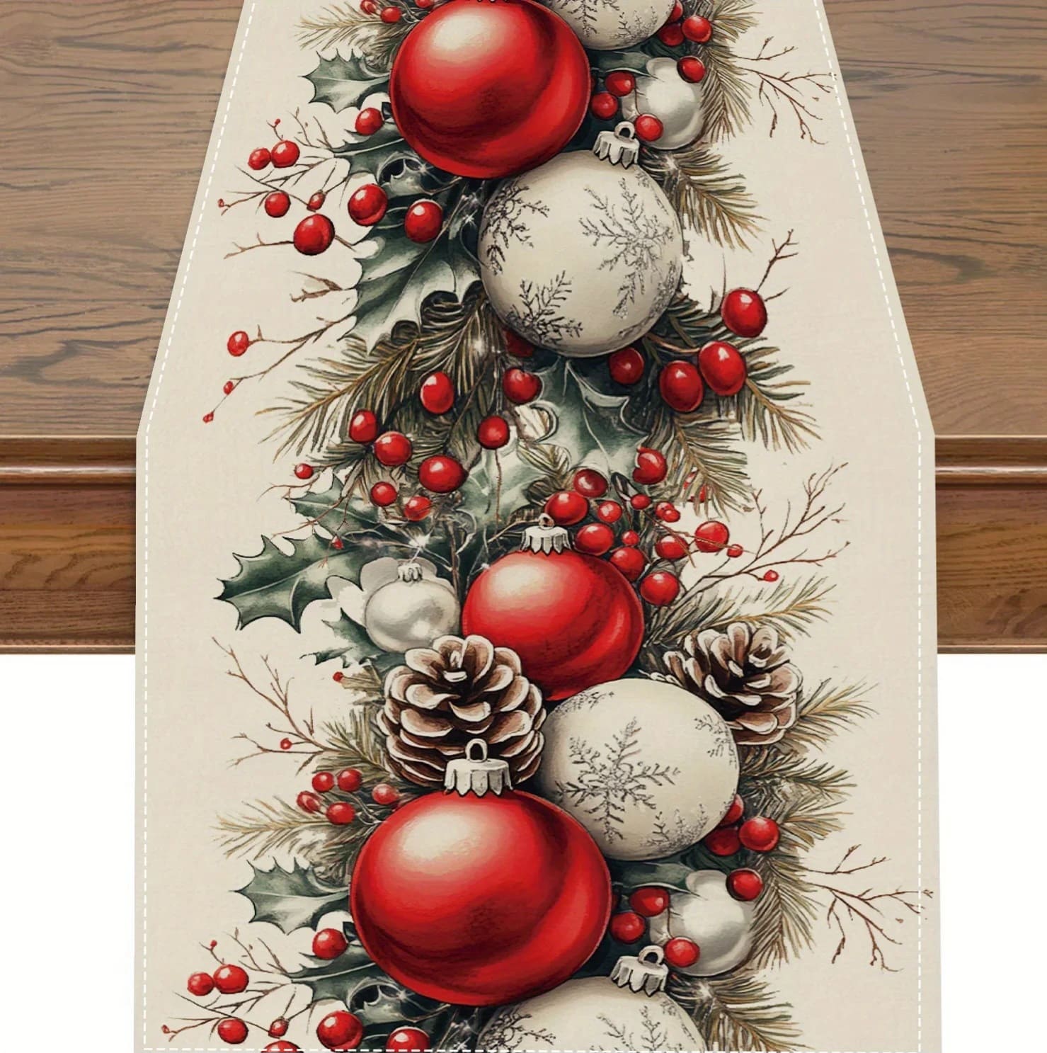 Christmas linen table runner