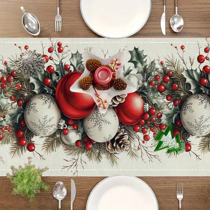 Christmas linen table runner